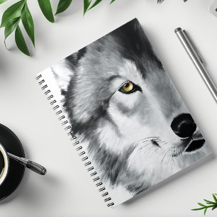 Cuaderno Retrato de lobo blanco negro
