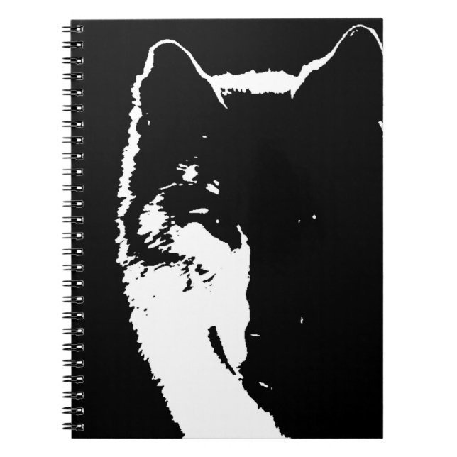 Cuaderno Retrato de Lobo Blanco y Negro en bloc de notas no (Frente)