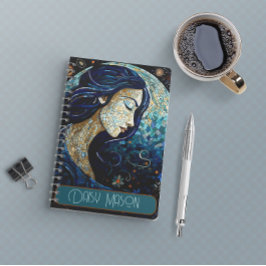 Cuaderno Retrato de mosaico de la luna azul personalizado