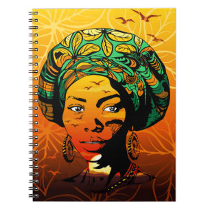 Cuaderno Retrato de mujer africana con puesta de sol