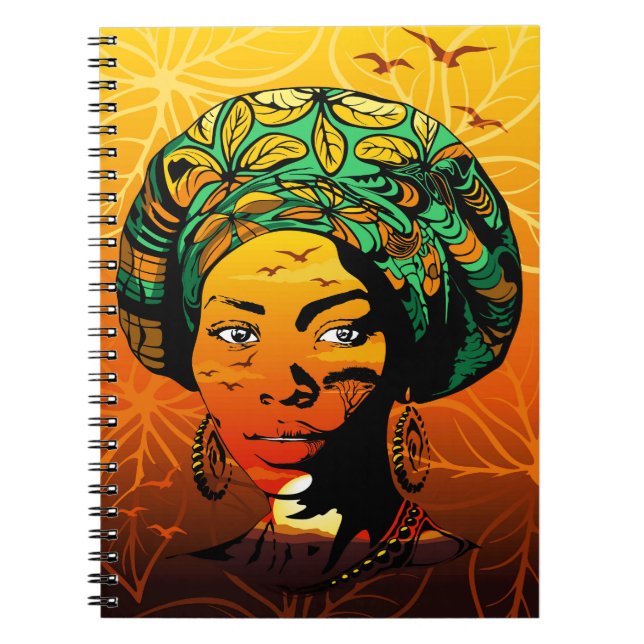 Cuaderno Retrato de mujer africana con puesta de sol (Frente)
