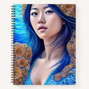 Cuaderno Retrato de mujer azul Resumen arte de fantasía