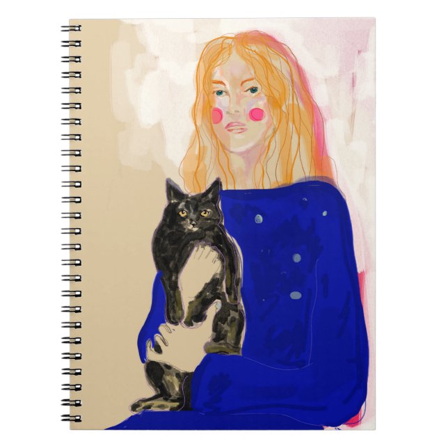 Cuaderno retrato de mujer con gato arte (Frente)