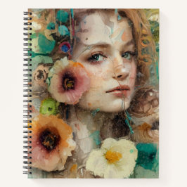 Cuaderno Retrato de mujer de flor abstracta