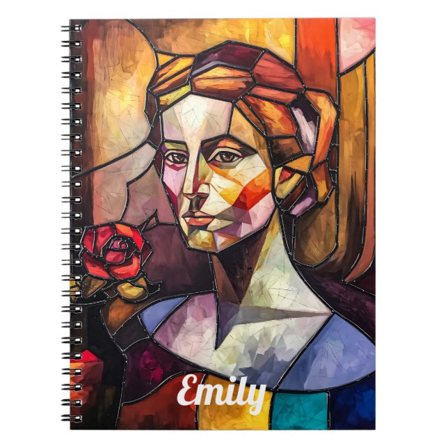 Cuaderno Retrato de mujer de vidrio manchado abstracto (Frente)