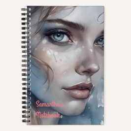 Cuaderno Retrato de mujer en tonos azules de acuarela