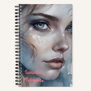 Cuaderno Retrato de mujer en tonos azules de acuarela