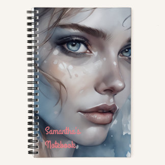 Cuaderno Retrato de mujer en tonos azules de acuarela