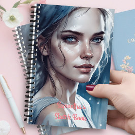 Cuaderno Retrato de mujer hermosa femenina en tonos azules