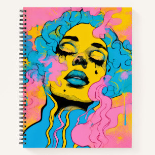 Cuaderno Retrato de mujer psicodélico colorido arte pop