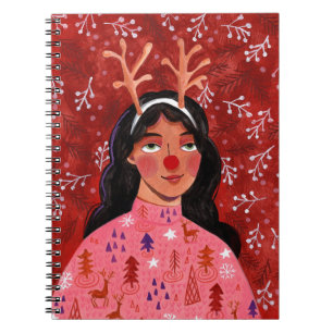 Cuaderno Retrato de mujer reno navidad