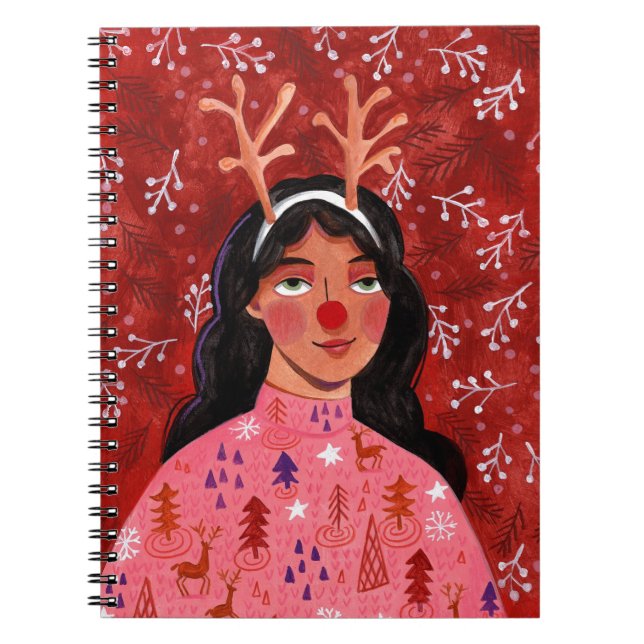 Cuaderno Retrato de mujer reno navidad (Frente)