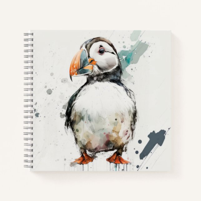 Cuaderno Retrato de pájaro de Puffin pintura animal vida si (Anverso)