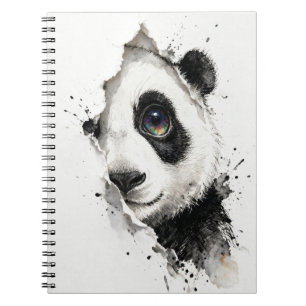 Cuaderno Retrato de Panda en Tinta y Acuarela de Arcoíris
