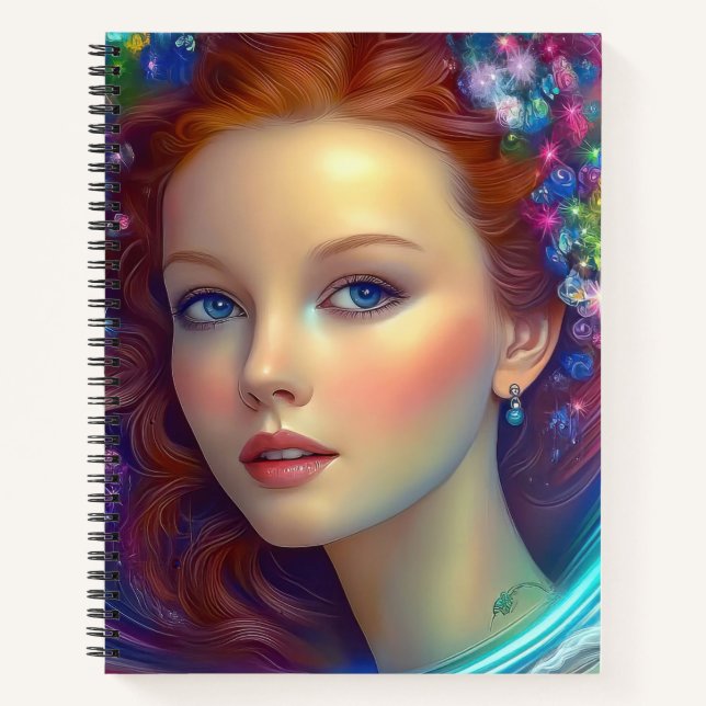 Cuaderno Retrato de pelo arcoiris encantado (Anverso)