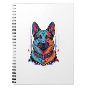 Cuaderno Retrato de perro neon grabado vintage gráfico_1