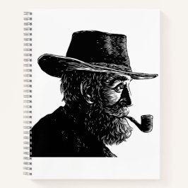 Cuaderno Retrato de punto y línea: anciano sabio fumando en