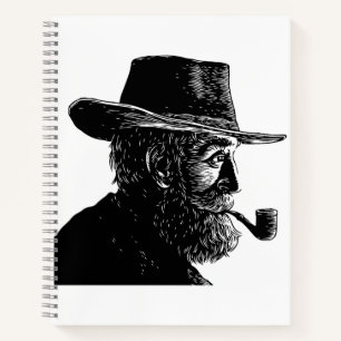 Cuaderno Retrato de punto y línea: anciano sabio fumando en
