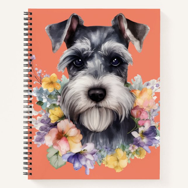 Cuaderno Retrato de Schnauzer con flores (Anverso)