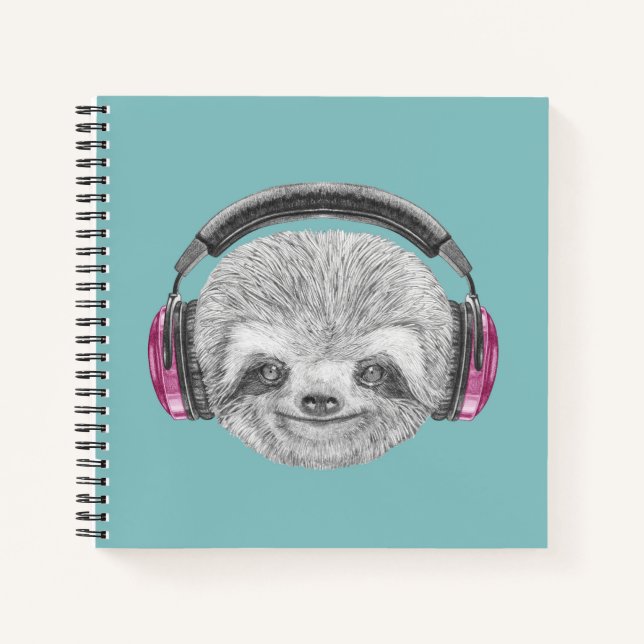 Cuaderno Retrato De Sloth | Uso de audífonos (Anverso)