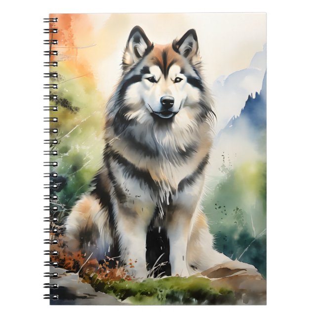 Cuaderno Retrato de tinta malamute de Alaskan (Frente)