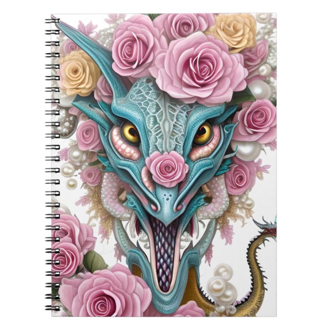 Cuaderno Retrato de una hermosa cabeza de dragón rosa capri (Frente)