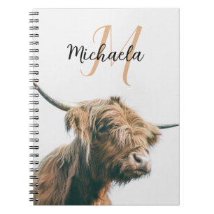 Cuaderno Retrato de vaca de Highland nombre personalizado m