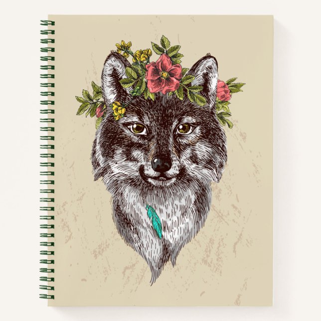 Cuaderno Retrato de Wolf Halo estilo Boho (Anverso)