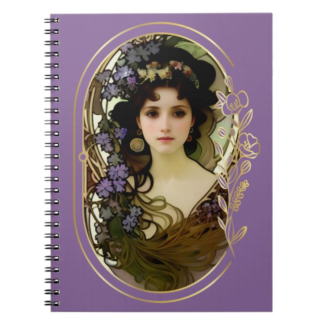 Cuaderno Retrato elegante al estilo mucha de una bella muje (Frente)