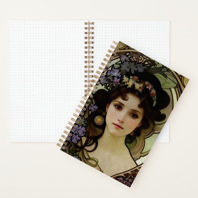 Cuaderno Retrato elegante al estilo mucha de una bella muje (Interior)