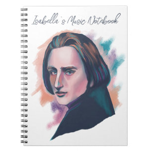 Cuaderno Retrato en acuarela colorida de Liszt con nombre p