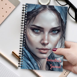 Cuaderno Retrato en acuarela de mujer en tonos azules
