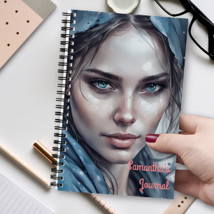 Cuaderno Retrato en acuarela de mujer en tonos azules