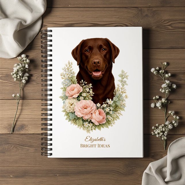 Cuaderno Retrato floral de Labrador de chocolate (Subido por el creador)