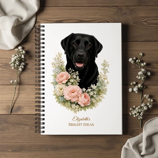 Cuaderno Retrato floral de Labrador negro (Subido por el creador)