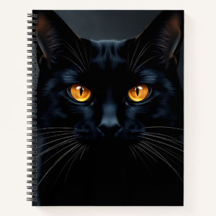 Cuaderno Retrato negro de gato con ojos amarillos