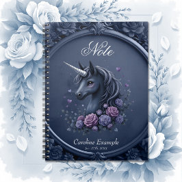 Cuaderno Retrato negro de unicornio en un marco redondo