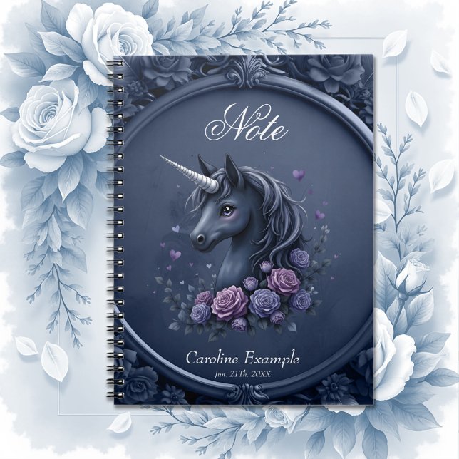 Cuaderno Retrato negro de unicornio en un marco redondo (Subido por el creador)