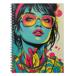 Cuaderno Retrato Neon Pop Diva - Arte Retro Audaz y Vibrant