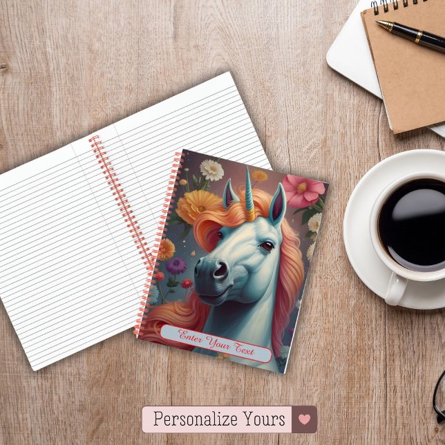 Cuaderno Retrato Personalizado de Flor de Unicornio Blanco (Personalized White Unicorn Flower Portrait Notebook)