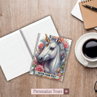 Cuaderno Retrato Personalizado de Unicornio Blanco