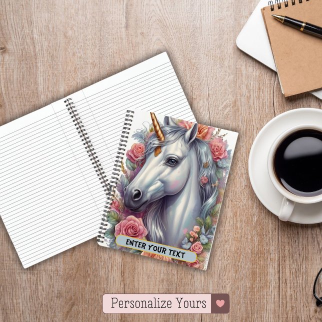Cuaderno Retrato Personalizado de Unicornio Blanco (Personalized White Unicorn Portrait Notebook)