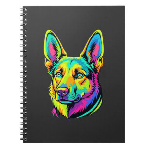 Cuaderno Retrato vectorial colorido de perro neon