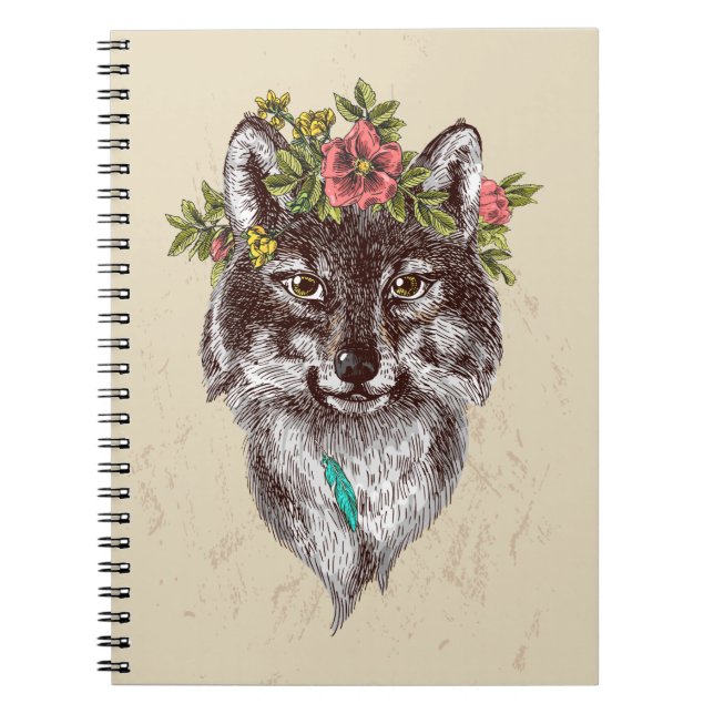 Cuaderno Retrato Wolf Halo estilo Boho (Frente)
