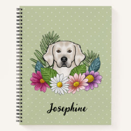 Cuaderno Retriever Dorado Crema Flores Coloridas Y Nombre