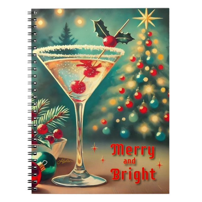 Cuaderno Retro 50 Merry Bright Navidades Cocktail Martini (Frente)