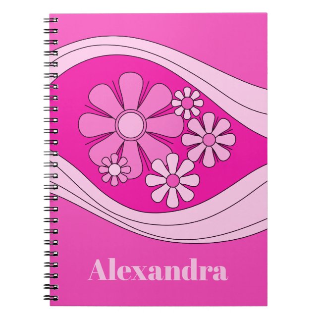 Cuaderno Retro 60s 70s Flor Floral caliente rosa (Frente)