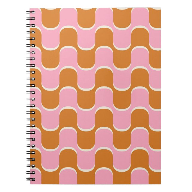 Cuaderno Retro 70: Patrón ondulado dorado-rosado. (Frente)