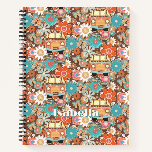 Cuaderno RETRO 70s 60s Hippy Sentimiento Groovy Nombre Flor (Anverso)