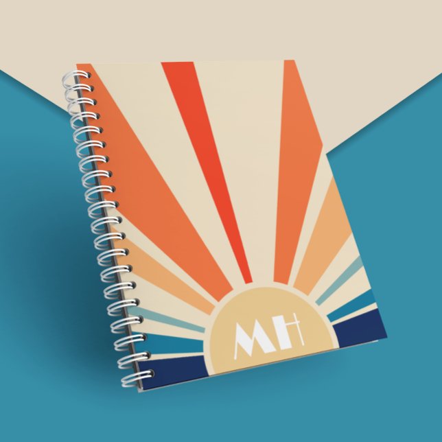 Cuaderno Retro 70s Estallido Franjas Amanecer Monograma   (Subido por el creador)